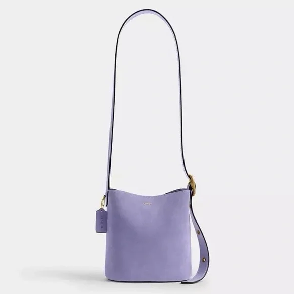 Coach Bleecker Bucket Bag 21 & Pouch in Brass/Violet Mist Purple Suede NWT